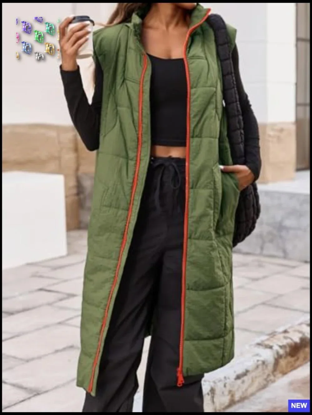 Long Quilted Puffer Vest Lightweight Packable Sleeveless Winter Jacket Chic - Picture 4 of 5